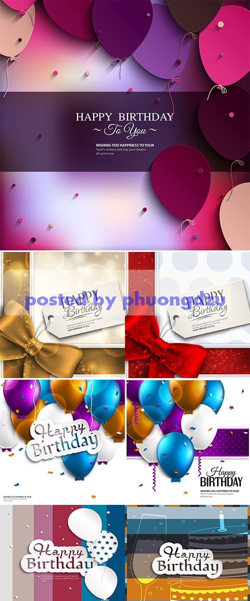 Stock: Vector birthday card with curling stream, confetti, balloons 02