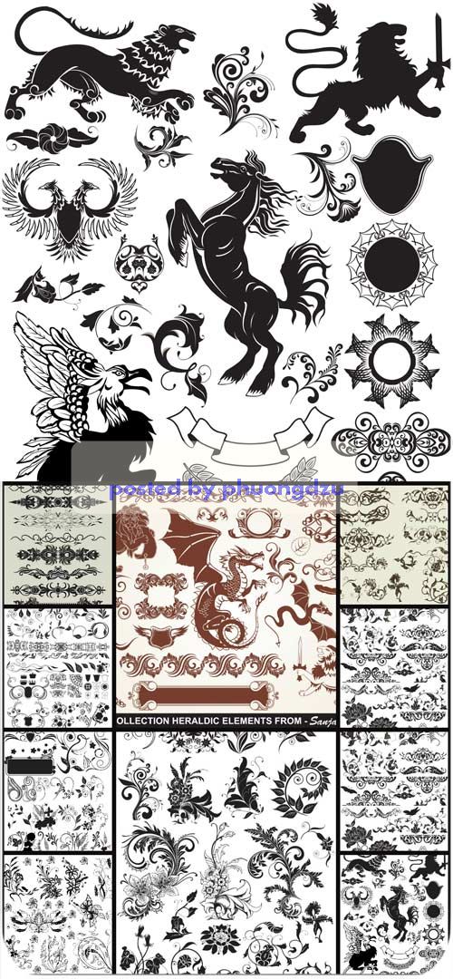 Heraldic elements vector, ornaments and patterns 3