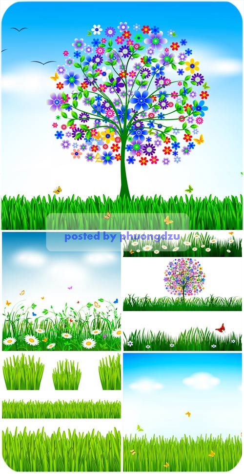 Nature vector, grass and trees 2