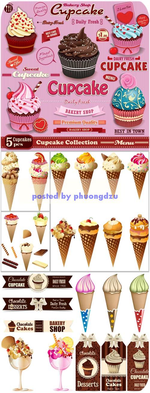 Ice cream, cupcakes vector 4
