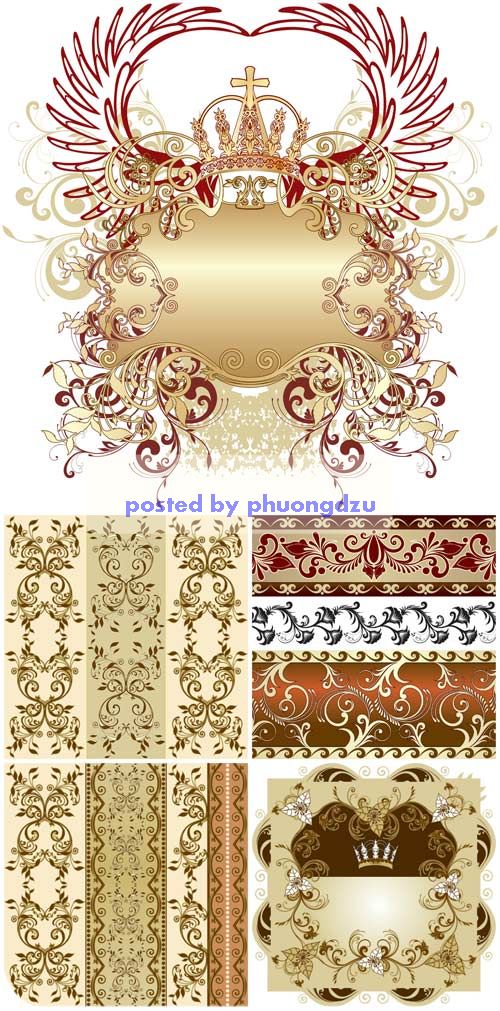 Golden patterns, heraldic elements vector 7