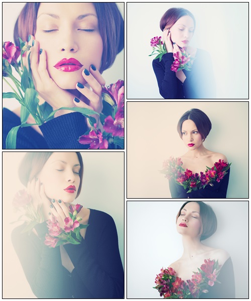 Beautiful lady with flowers - Stock Photo