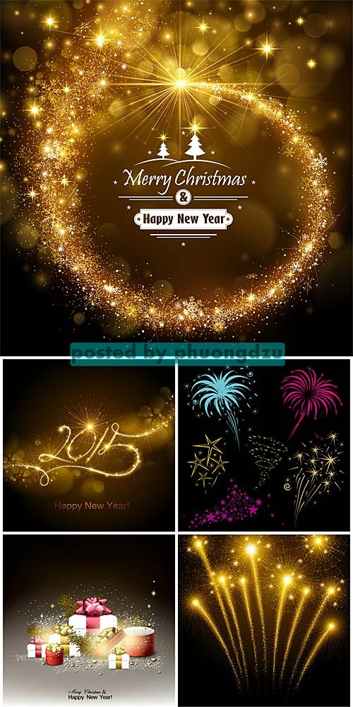 Christmas vector backgrounds, gifts, fireworks 5