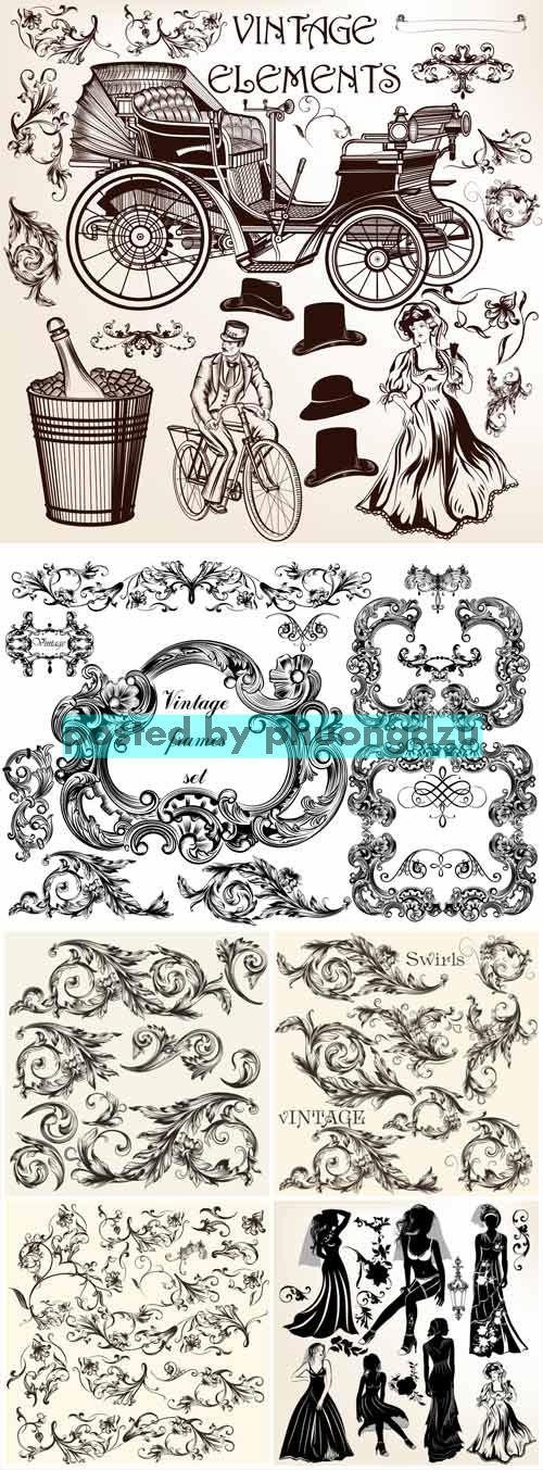 Vintage design elements, ornaments and patterns vector 2
