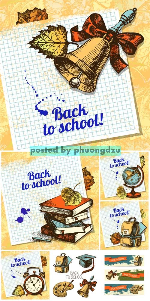School vector, books, backpack, globe 3