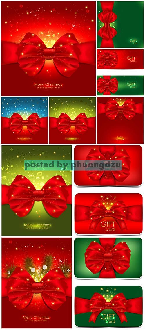 Christmas vector background with red bows 3