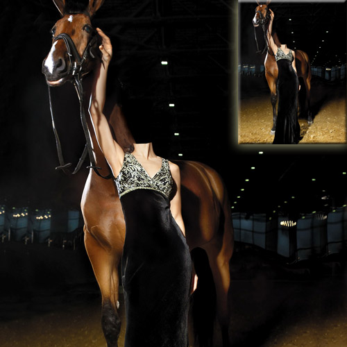 Шаблон для фотомонтажа - С лошадью в черном вечернем платье