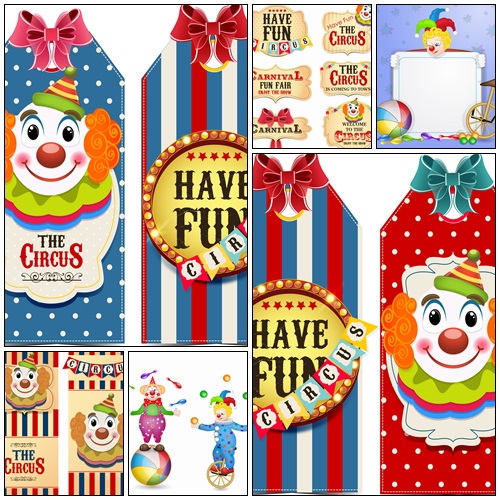 Circus tags with clowns - vector stock