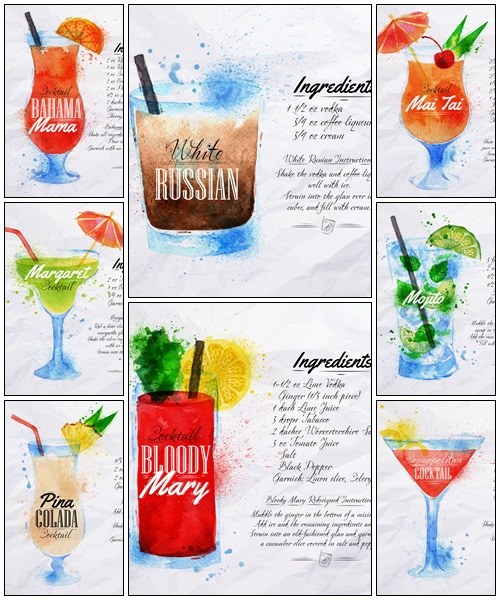 Watercolor cocktails - vector stock