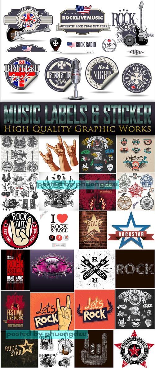 Music Labels & Sticker Vector set 4