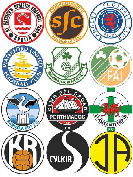 Логотипы футбольных команд: Исландия, Ирландия, Шотландия, Уэльс (вектор)
