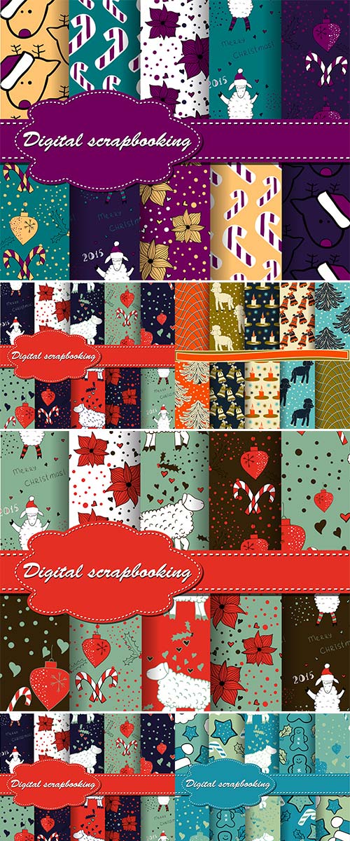 Stock  Set of vector Christmas paper for scrapbook