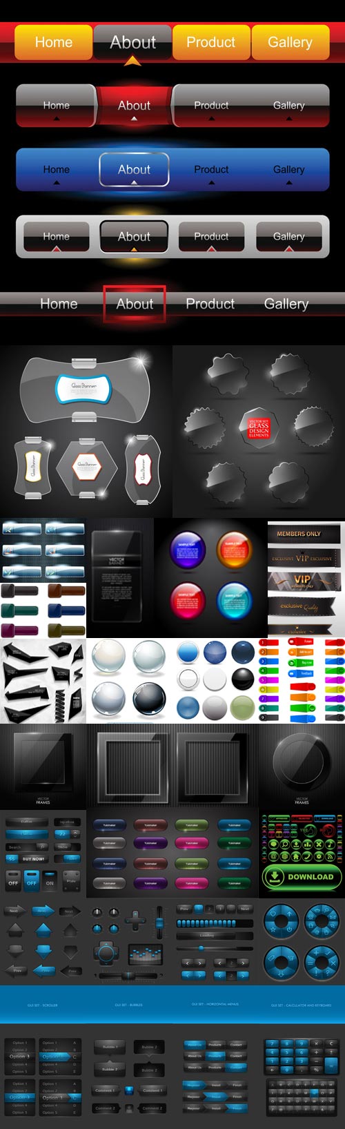 Web elements and buttons vector