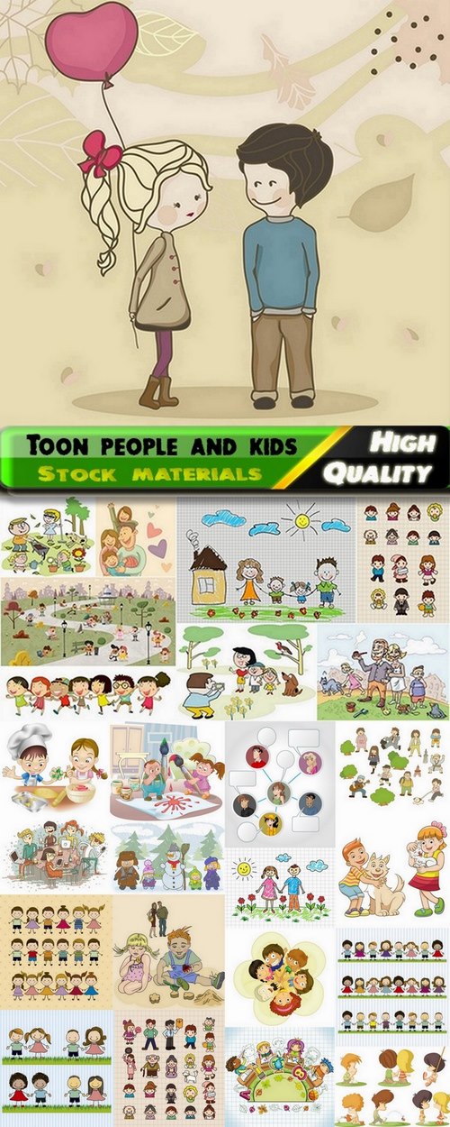 Funny toon people and kids in vector from stock - 25 Eps