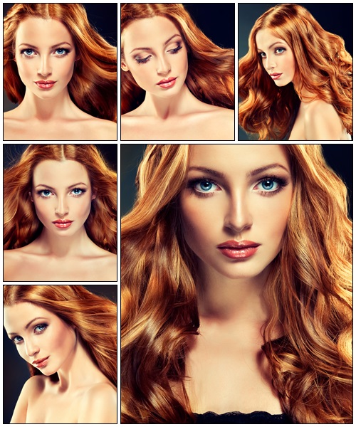 Beautiful model with long curly red hair - Stock Photo
