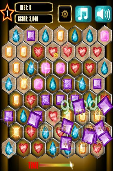 Screenshots of the game Jewels blitz: Gold hexagon on Android phone, tablet.