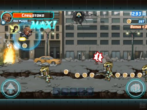 Captures d'écran du jeu Marvel Exécution de saut smash! sur Android, une tablette.