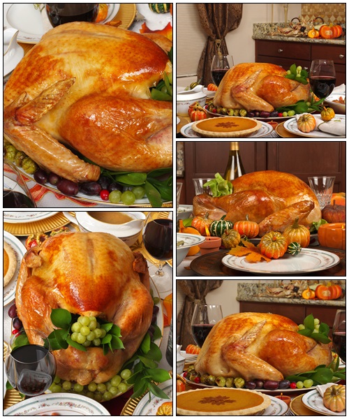 Whole roasted turkey with vegetables - Stock Photo