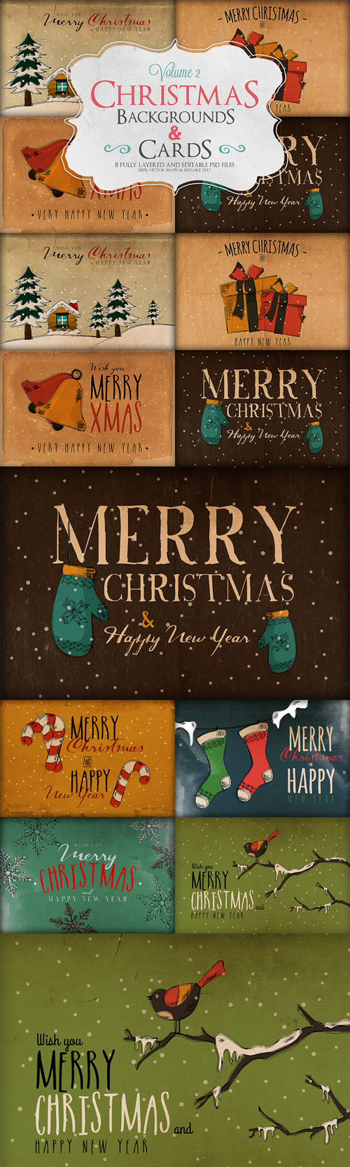 CreativeMarket - Christmas Background & Cards Vol.2 109037