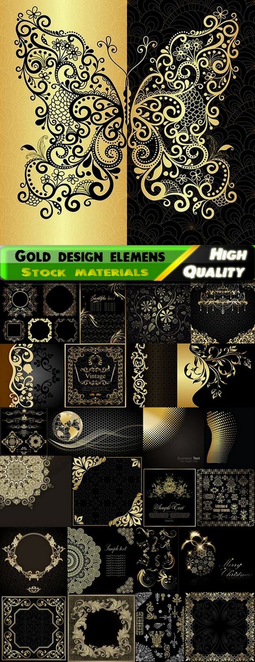 Abstract backgrounds with gold design element on black - 25 Eps
