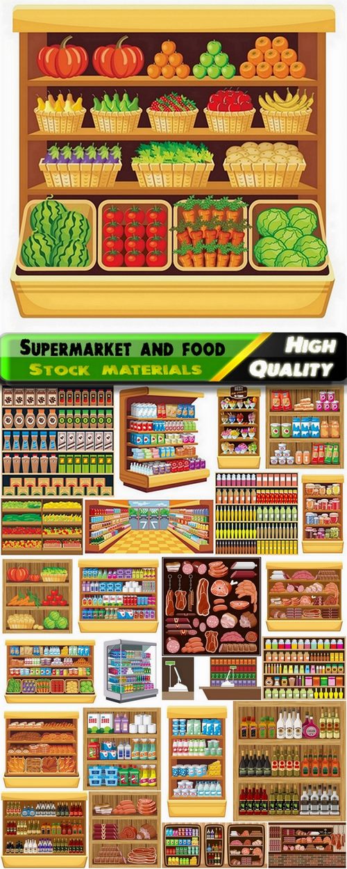 Interior supermarket and various food - 25 Eps