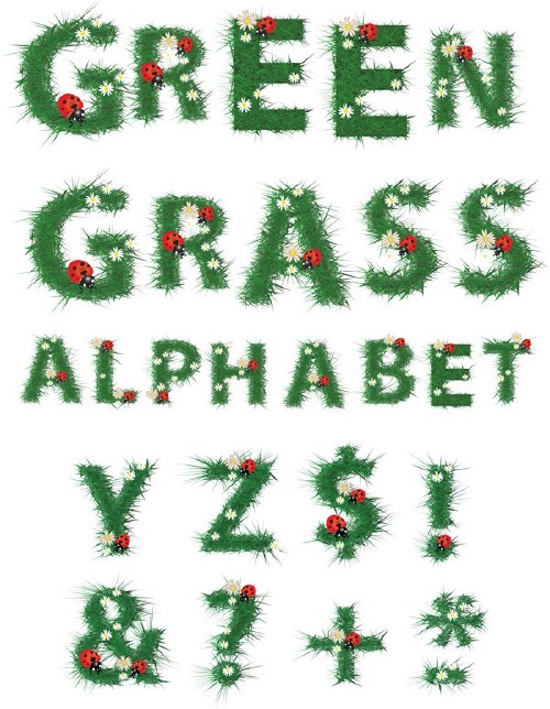 Алфавит: Зеленая трава, латинские буквы (прозрачный фон)
