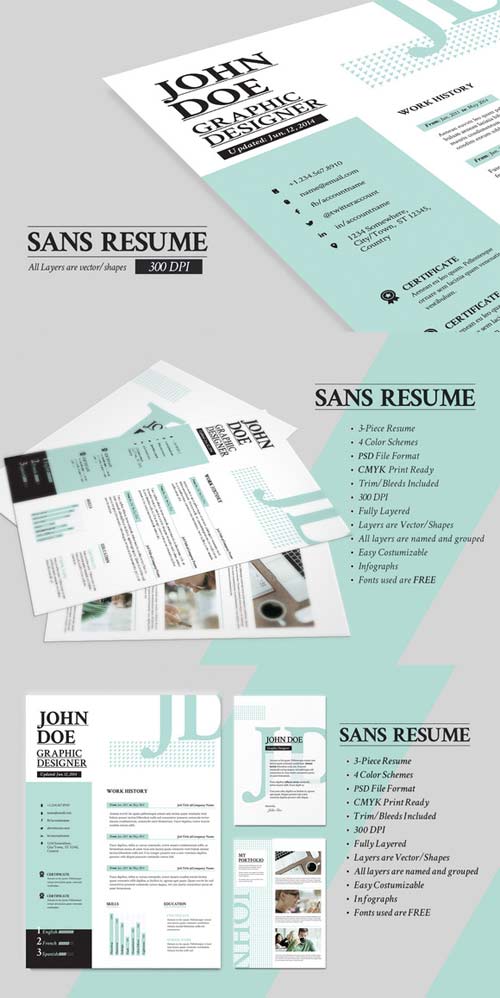 CreativeMarket Sans Resume - Cover Letter - Portfolio