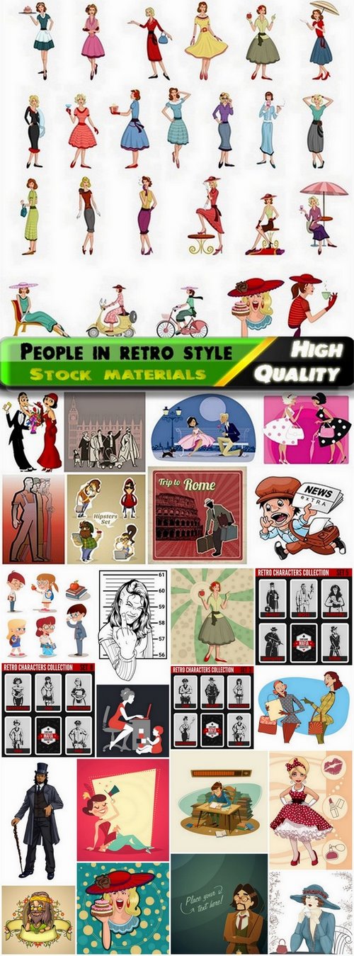 Different vector people in retro style from stock - 25 Eps