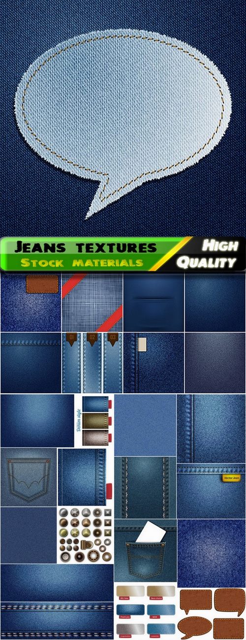 Cloth jeans and textures and buttons and rivets - 25 Eps