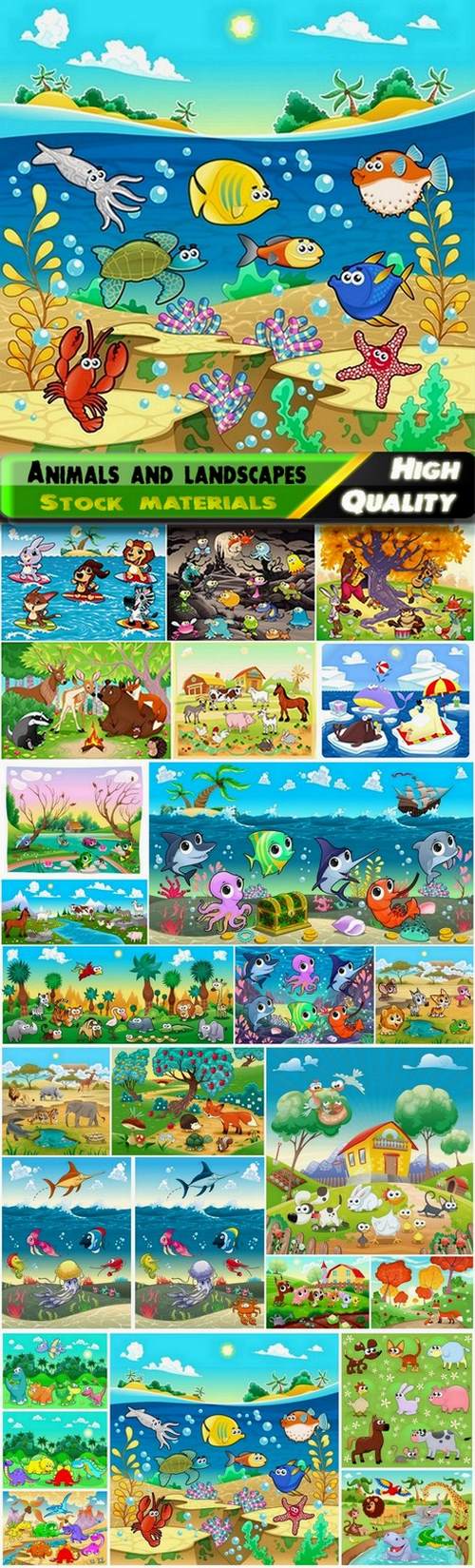 Domestic and wild animals in different landscapes - 25 Eps