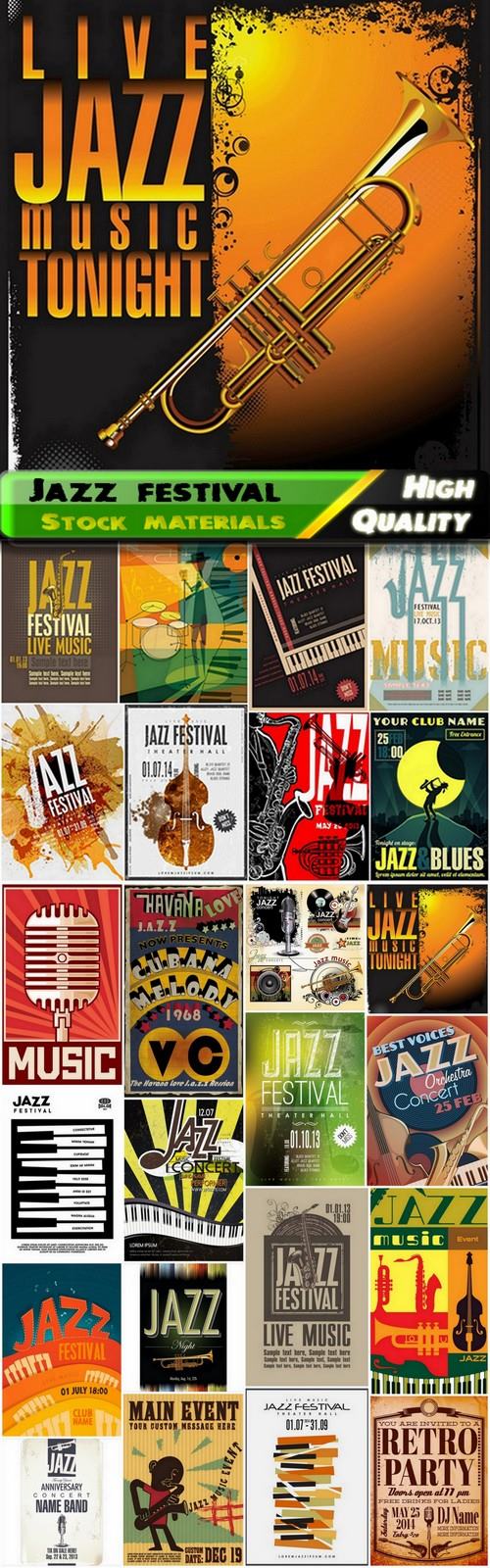 Retro posters for Jazz festival with musical theme - 25 Eps
