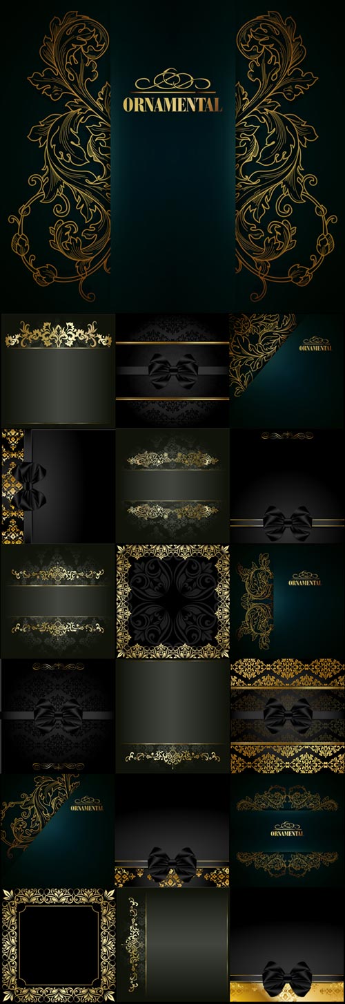 Dark stylish vector backgrounds with delicate gold elements
