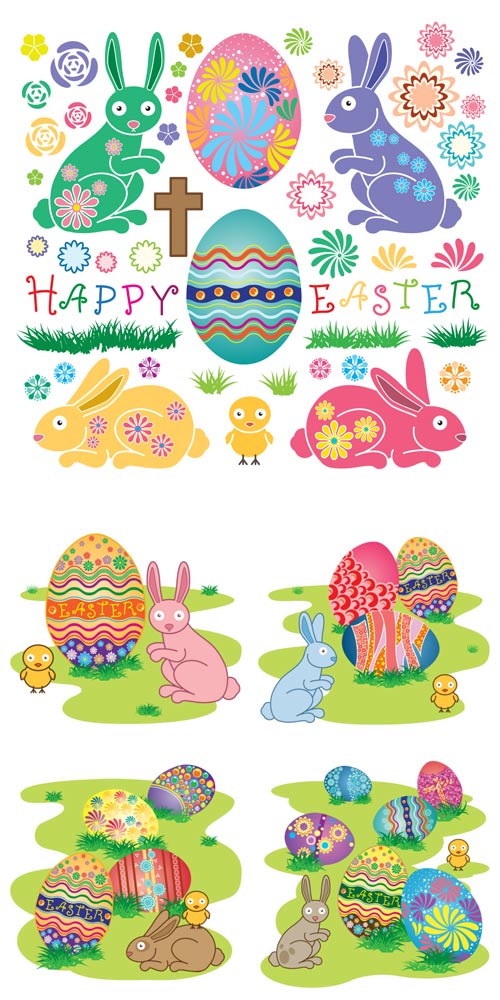 Happy Easter, Easter eggs and bunnies vector