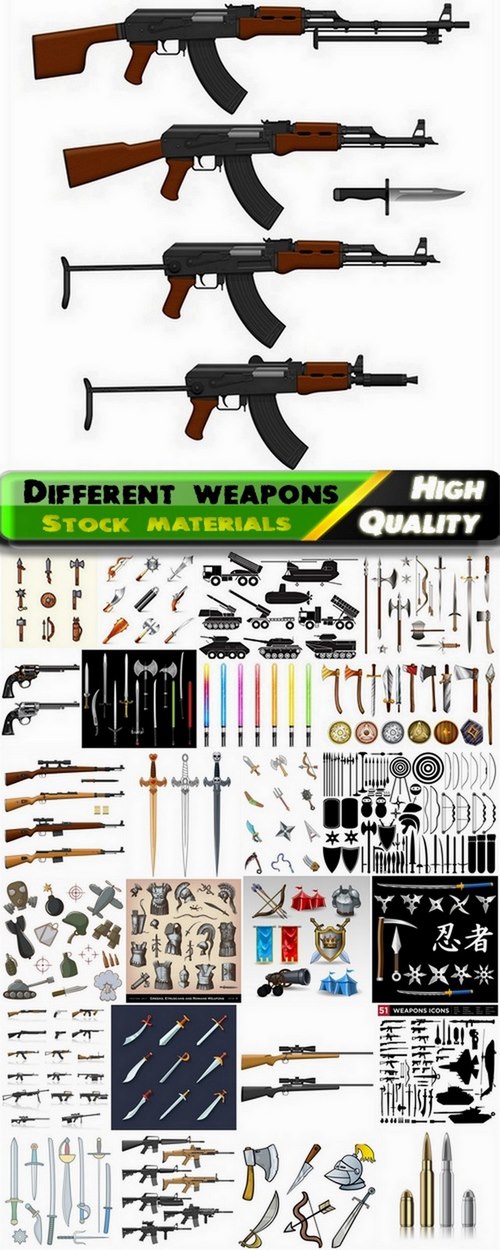 Illustrations of different vector weapons - 25 Eps