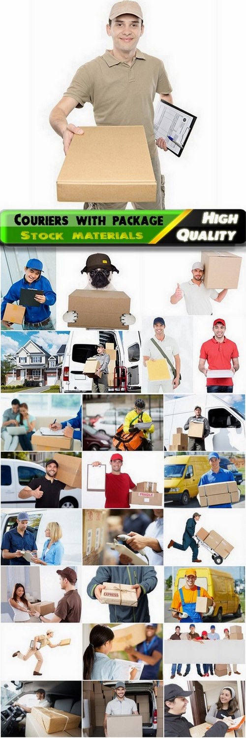 Courier with package and postman with letters - 25 HQ Jpg