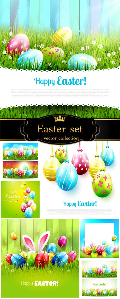 Easter background with Easter eggs, bunnies vector
