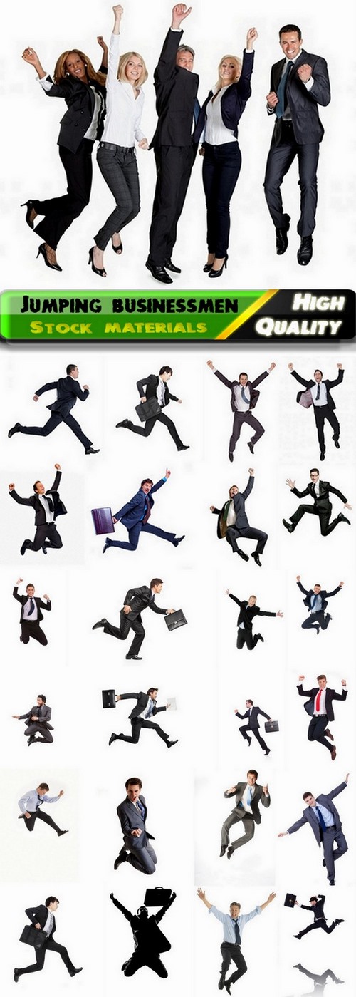Jumping and scurrying businessmen on white - 25 HQ Jpg