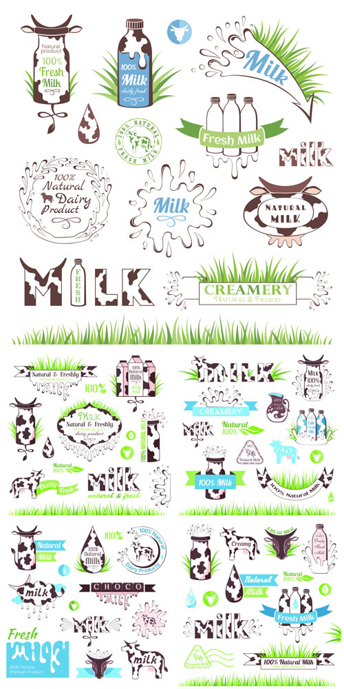 Milk and dairy products badges and labels