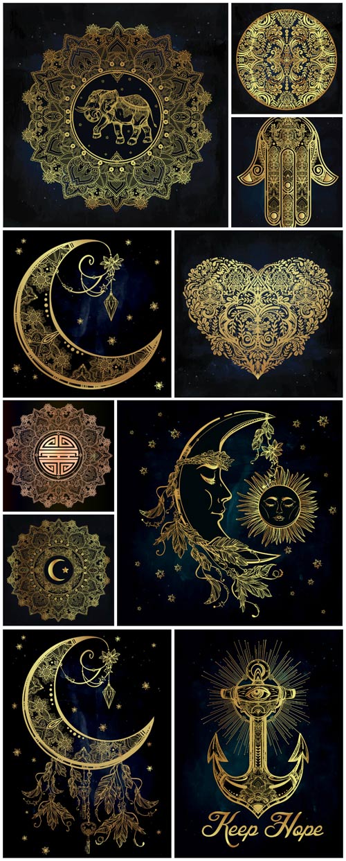 Vector illustration of religion, spirituality, occultism, tattoo art