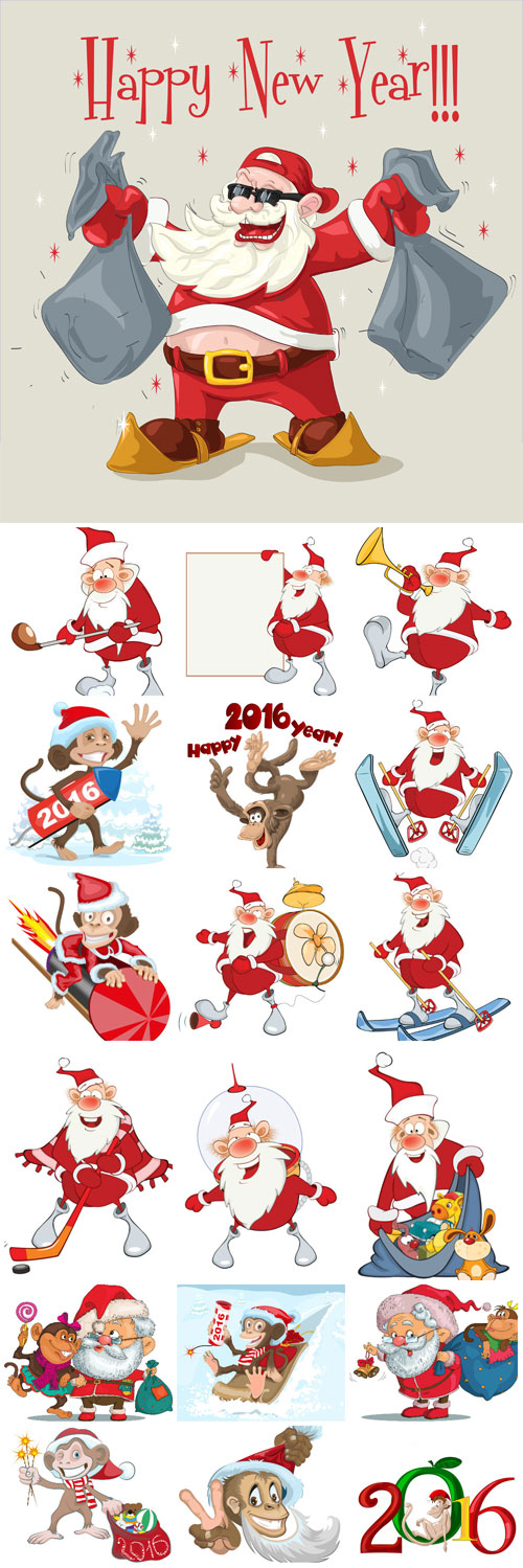 Santa Claus and funny monkey vector 2016
