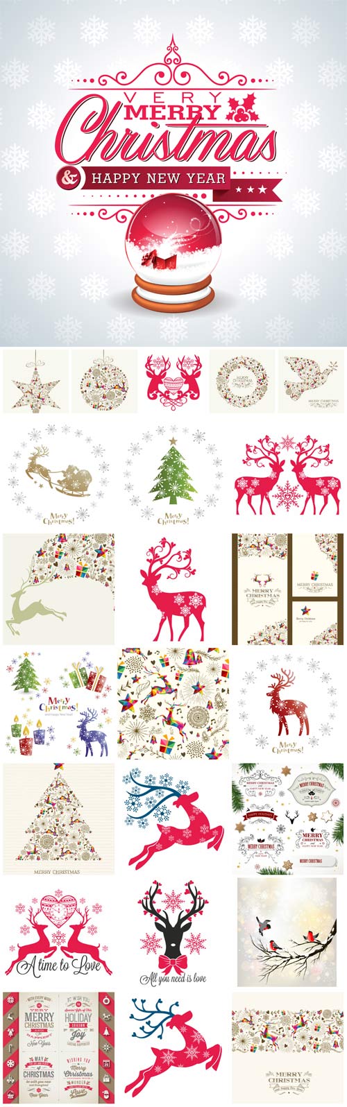 2016 Merry Christmas, New Year vector, deer, tree