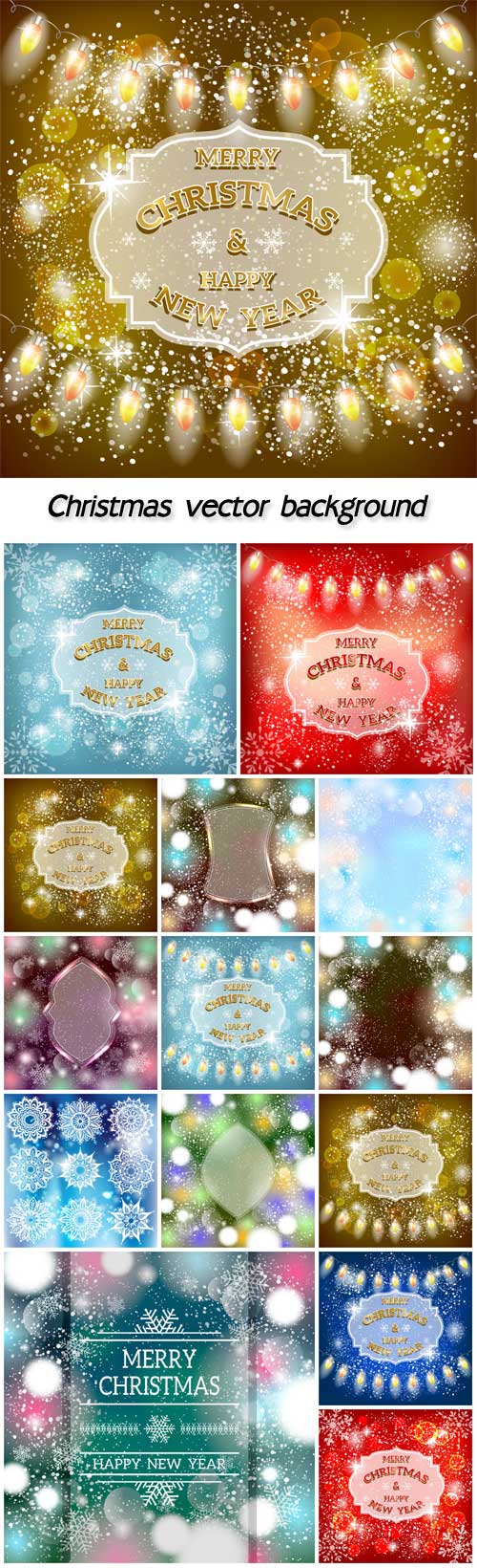 Christmas vector background with sparkling garlands and snowflakes