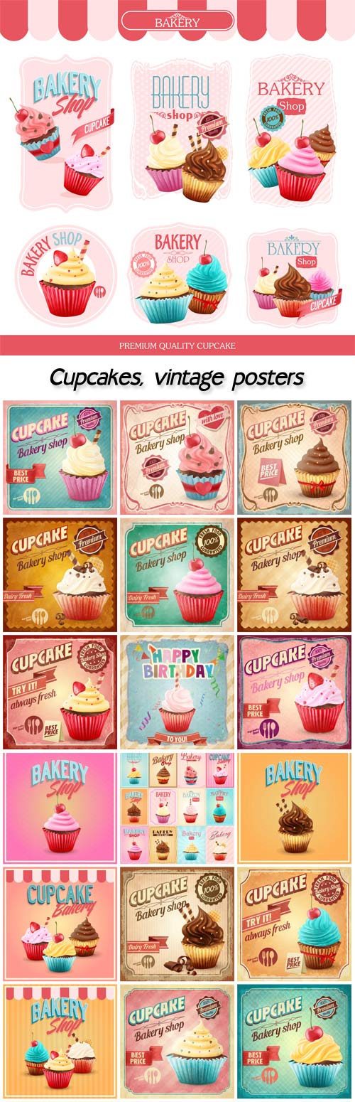 Cupcakes, vintage posters vector