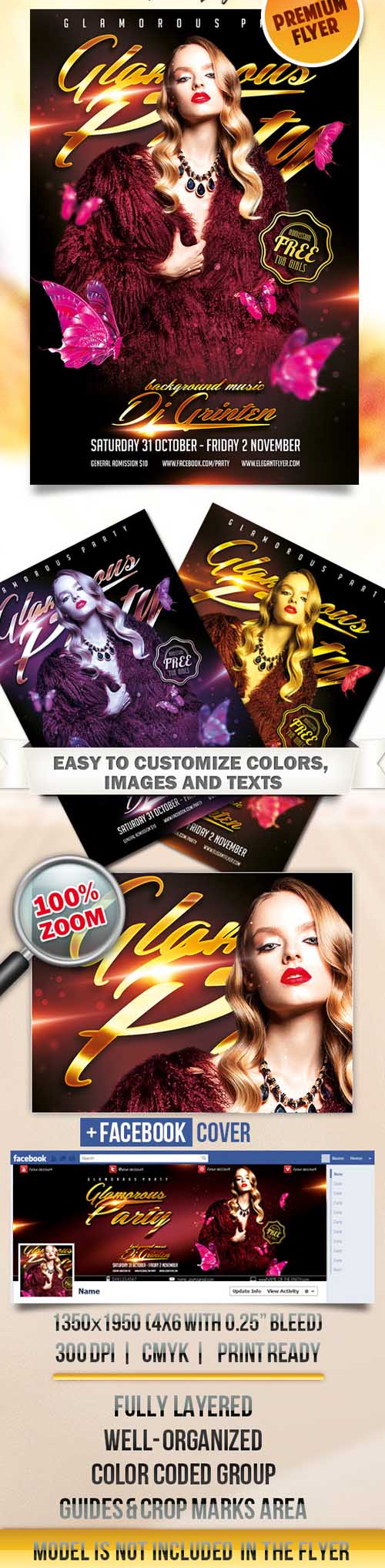 Flyer PSD Template - Glamorous Party + Facebook Cover 3