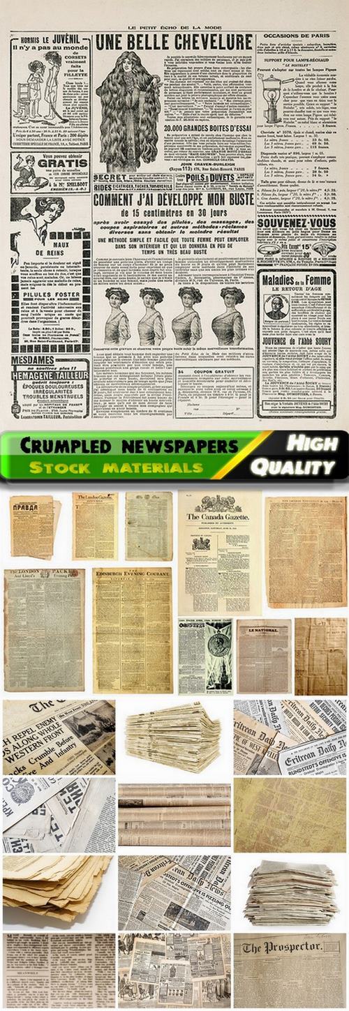 Old yellowed and crumpled newspapers - 25 HQ Jpg
