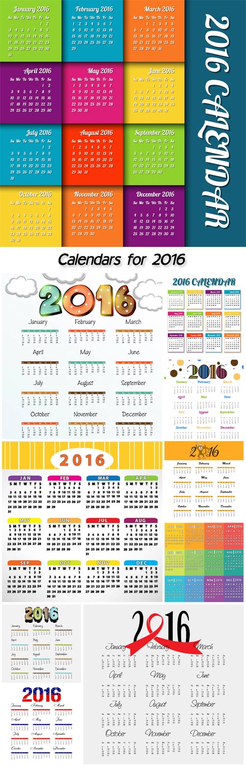 Calendars for 2016, vector