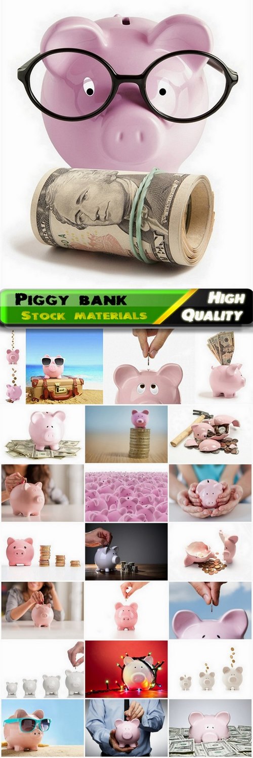 Cash savings and coins in the piggy bank - 24 HQ Jpg