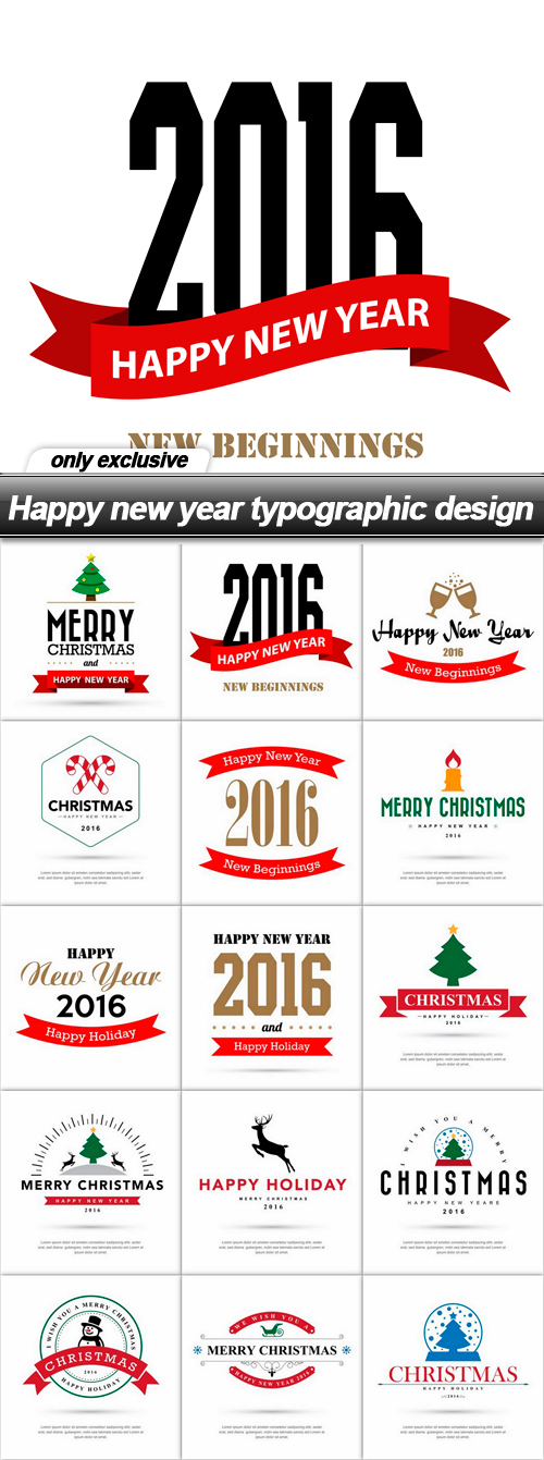 Happy new year typographic design - 15 EPS