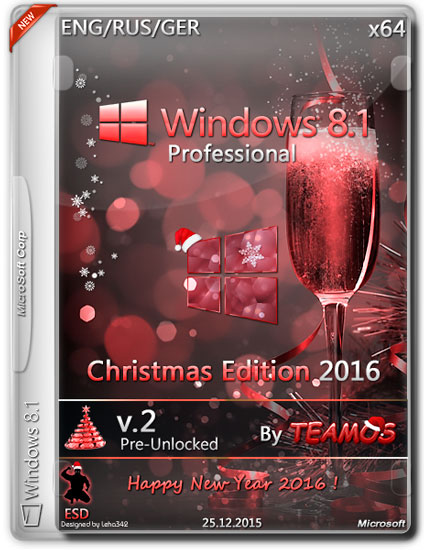 Windows 8.1 Pro Christmas Edition 2016 v.2 Pre-Unlocked by TeamOS (ENG/RUS/GER)