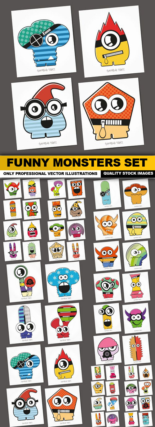 Funny Monsters Set - 15 Vector